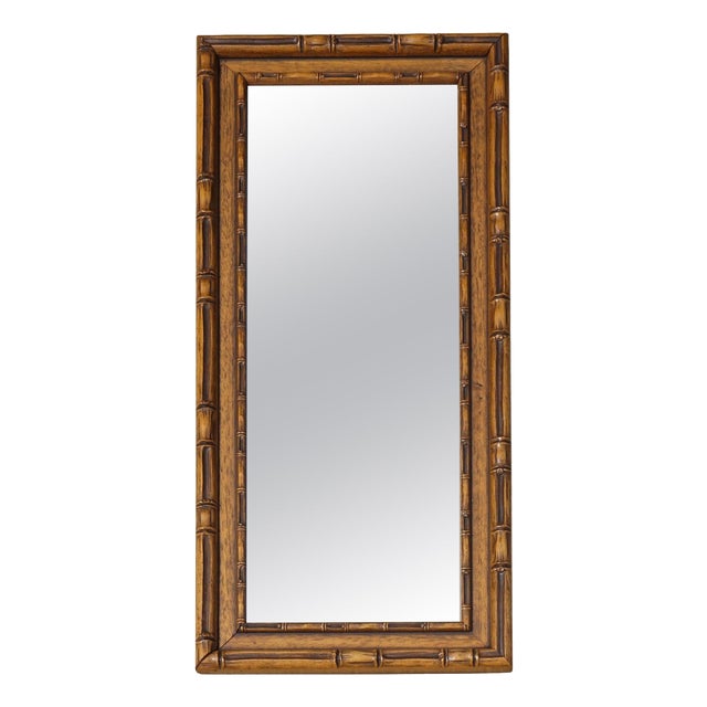 Vintage Rectangular Faux Bamboo Wall Hanging Mirror For Sale