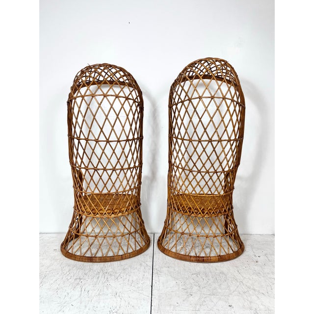 Brown Vintage Hooded Rattan Chairs- A Pair For Sale - Image 8 of 12