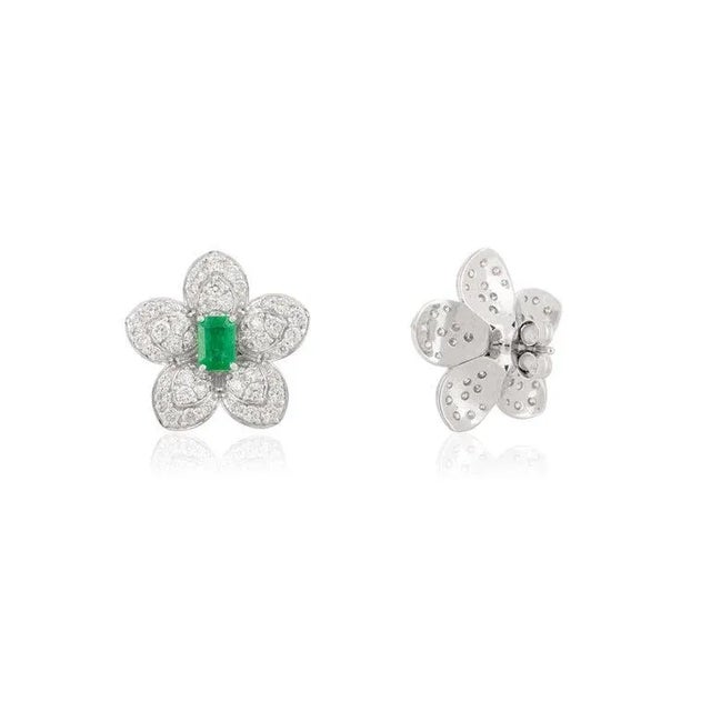 Not Yet Made - Made To Order Floral Vivid 1.22ct Emerald Art Deco Earrings With Diamond Accents in 14k Gold- A Pair For Sale - Image 5 of 10