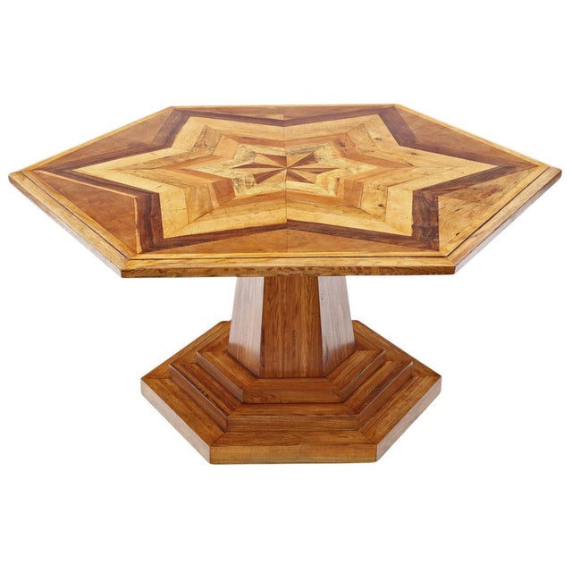 Vintage Hexagonal Parquetry Centre Dining Table, 1980s For Sale - Image 9 of 9