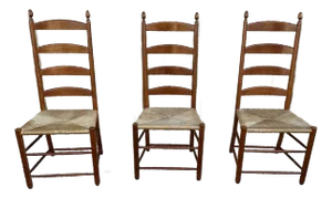 Mid 20th Century Vintage Shaker Style High Ladder Back Rush Seat Dining Side Chairs - Set of 3