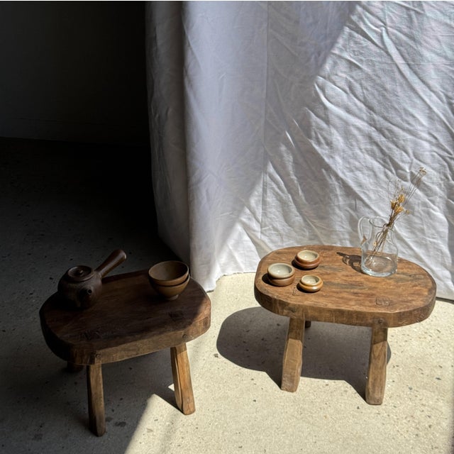 Small Wabi-Sabi Oval Teak Occasional Stool For Sale - Image 13 of 18