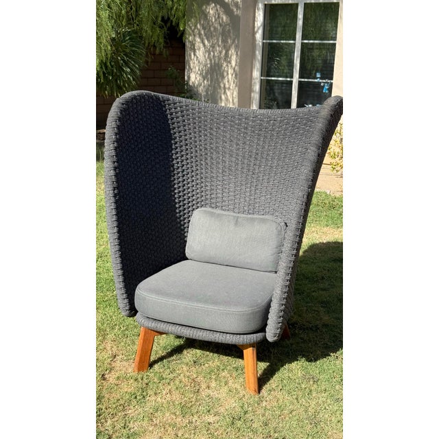 Ink Blue The Cane-Line Peacock Wing Highback Chair With Teak Legs (Model 5460), Designed by the Danish Duo Foersom & Hiort-Lorenzen, 2 Pieces For Sale - Image 8 of 12