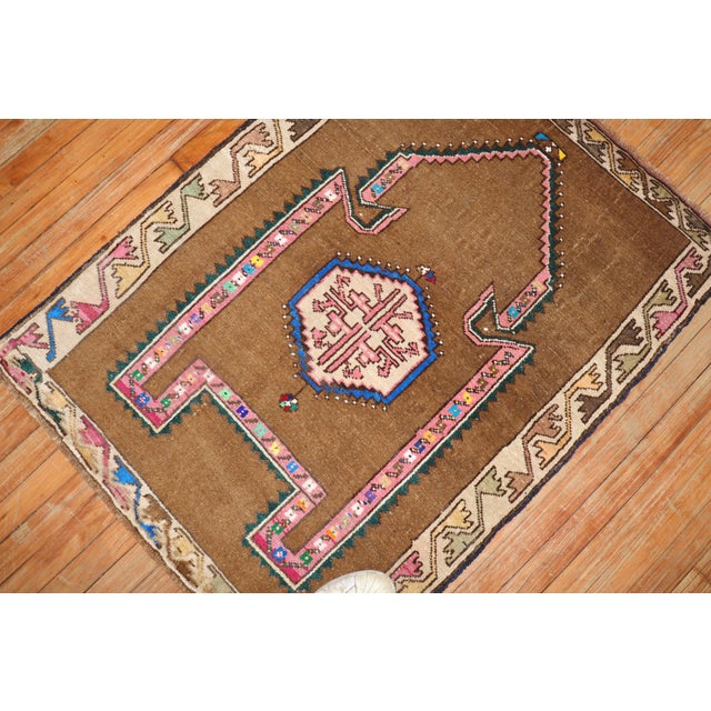 Vintage Zabihi Collection Tribal Turkish Prayer Small Square Rug For Sale In New York - Image 6 of 6