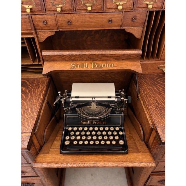 Very Special Antique Smith Premier Roll Top Desk | Quarter Sawn Oak Typewriter Desk | Victorian Office Furniture For Sale - Image 11 of 17