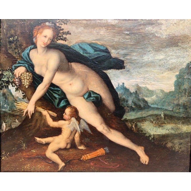 Antique Old Master Style Oil Painting Ceres & Cupid Oak Panel Hans Von Aachen For Sale - Image 4 of 5