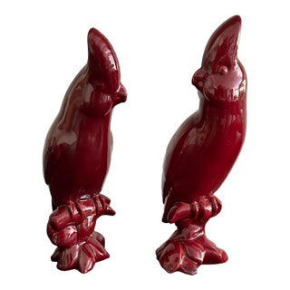 1950s Italian Pair of Ceramic Cockatoo Figurines by Urbano Zaccagnini For Sale