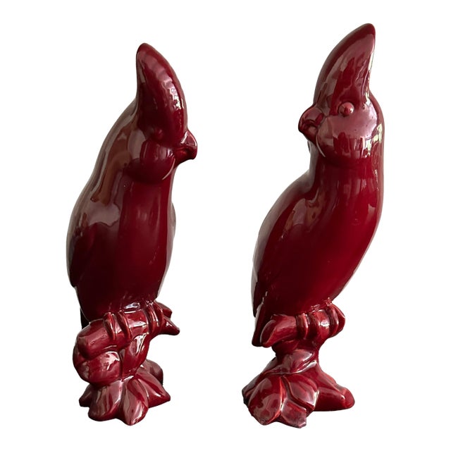 1950s Pair of Italian Ceramic Cockatoo Figurines by Urbano Zaccagnini For Sale