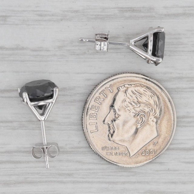 New 3.47ctw Black Diamond Stud Earrings 14k White Gold Round Solitaires - 2 Pieces For Sale In Greensboro - Image 6 of 6