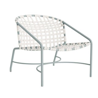 Brown Jordan Kantan Aluminum Lounge Chair in Harbor with White Lite Vinyl Strapping For Sale
