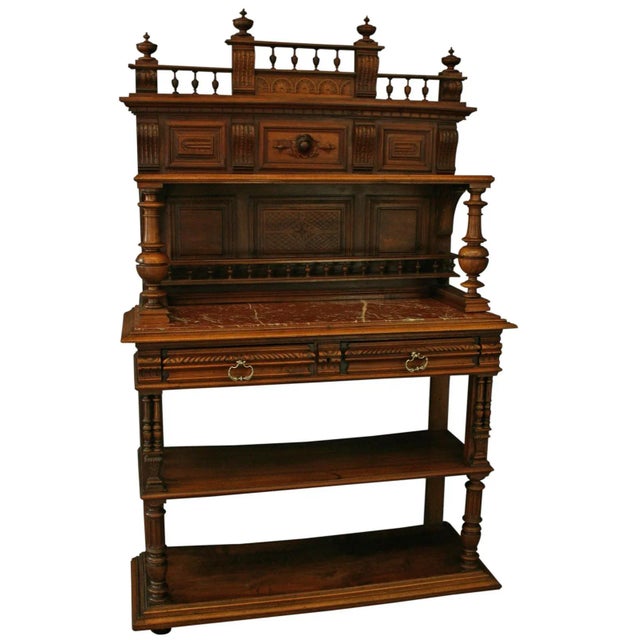 Antique French Red Marble & Walnut Server For Sale