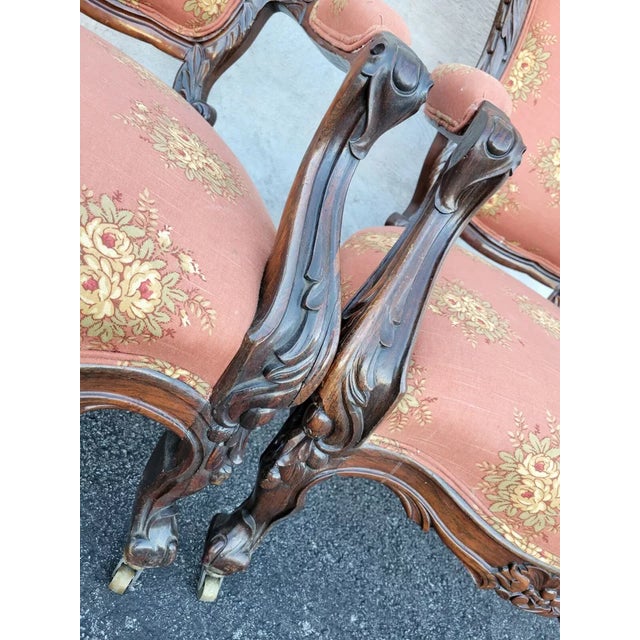 Late 19th Century 19th Century American Carved Rosewood Living Room Arm Chairs- a Pair For Sale - Image 5 of 11