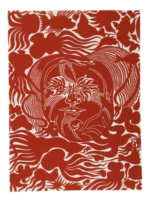 Manuel Izqueirdo, Marine Garden (Red), Surreal Woodcut