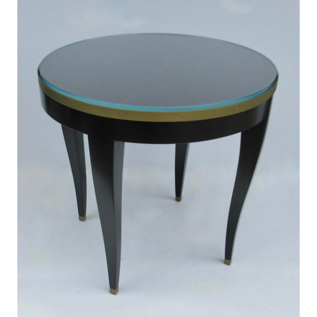 C. 1980's Donghia "Essence" Collection Round Side/End Table Satin Black Lacquer Finish With Brushed Brass Details For Sale - Image 10 of 18