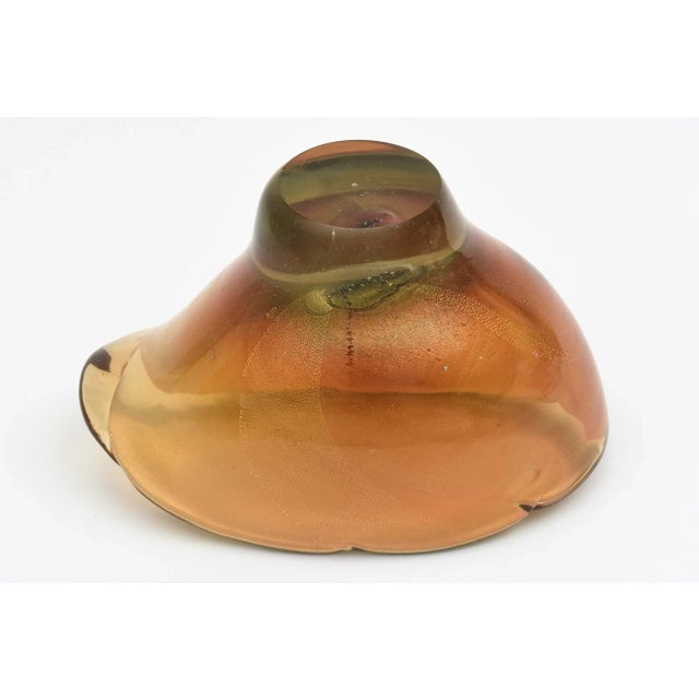 Vintage Murano Barovier E Toso Amber, Green and Gold Aventurine Glass Chunky Bowl, 1950's For Sale - Image 12 of 13