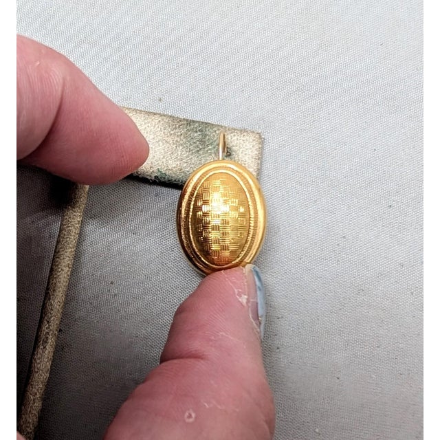 1980s Vintage 1980s Signed Monet Oval Goldtone Checkered Pierced Drop Earrings-2 Pieces For Sale - Image 5 of 5