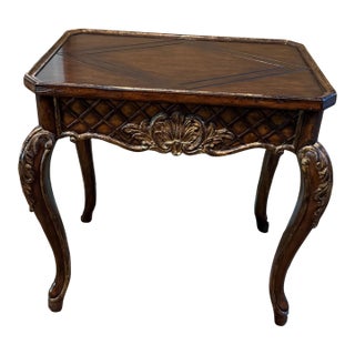 Marge Carson Ornate Carved Mahogany & Gold Leaf Side Table For Sale