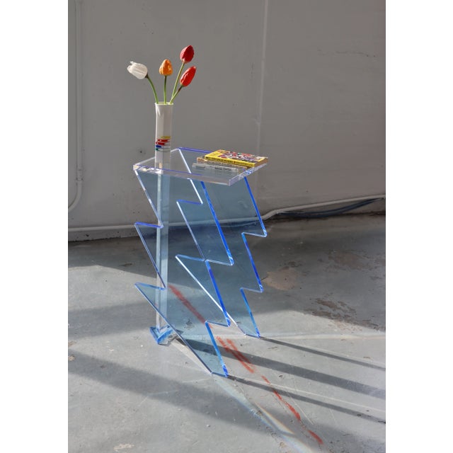 Bolt Side Table in Blue Acrylic by Benjamin Vintage and Design For Sale In Chicago - Image 6 of 9