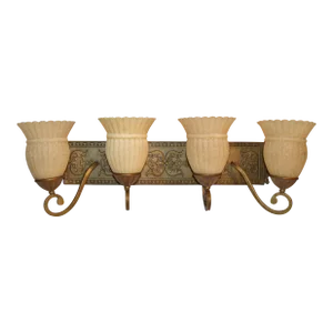 Four Light Bronze & Frosted Glass Light Fixture