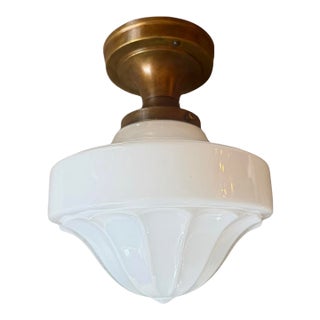 1920s American Stamped Williamson Brass Schoolhouse Ceiling Light For Sale
