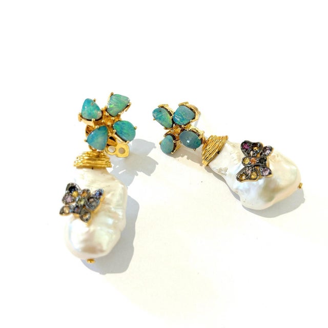 Not Yet Made - Made To Order Bochic “Orient” Opal, Ruby & Multi Diamond Earrings Set in 18k Gold & Silver - 2 Pieces For Sale - Image 5 of 5