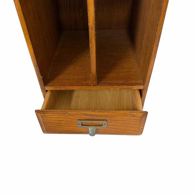 Vintage Oak One Drawer, 4 Slot, Desktop Organizer File Box For Sale - Image 4 of 5
