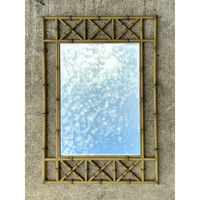Light Yellow Vintage Faux Bamboo Rectangular Wall Mirror For Sale - Image 8 of 14