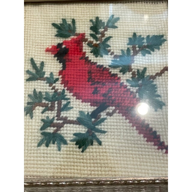 American Late 20th Century Vintage Framed Cross Stitch - Red Cardinal For Sale - Image 3 of 8