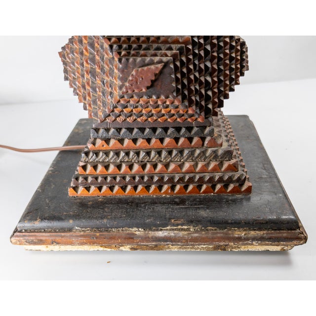 Early 20th Century American Folk Art Tramp Art Polychrome Table Lamp For Sale - Image 9 of 13