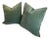 Pair of Green Antique Cotton Velvet Pillow Covers With Exposed Brass Zippers and a Tailored Knife Edge For Sale
