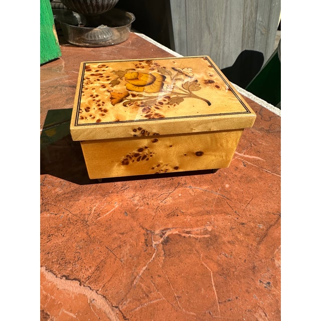 1970s Floral Wooden Jewelry Music Box, Playing Greensleeves For Sale - Image 4 of 9