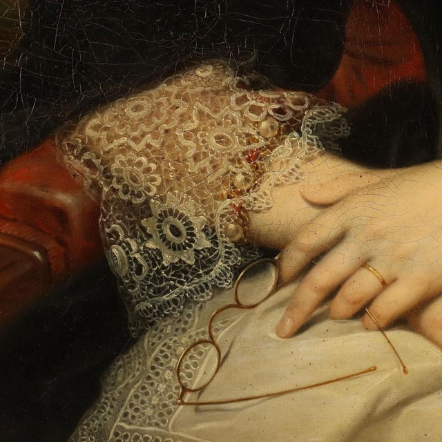 Textile Portrait of a Lady, Oil on Canvas For Sale - Image 7 of 13