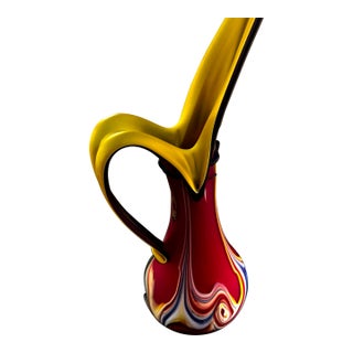 Vintage Azerbaijan Hand-Blown Art Glass Sculptural Vase, 20”h For Sale
