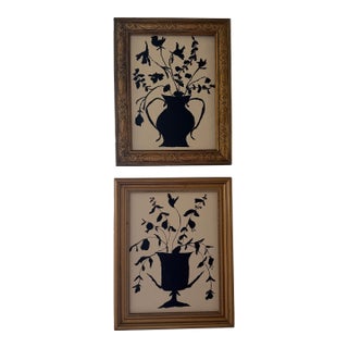 Pair of Abstract Acrylic Floral Paintings Framed in Vintage Frames For Sale