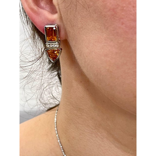 28 Carat Citrine & Diamond Pendant & Matching Earrings 14 Karat Gold Chain Set For Sale - Image 12 of 18