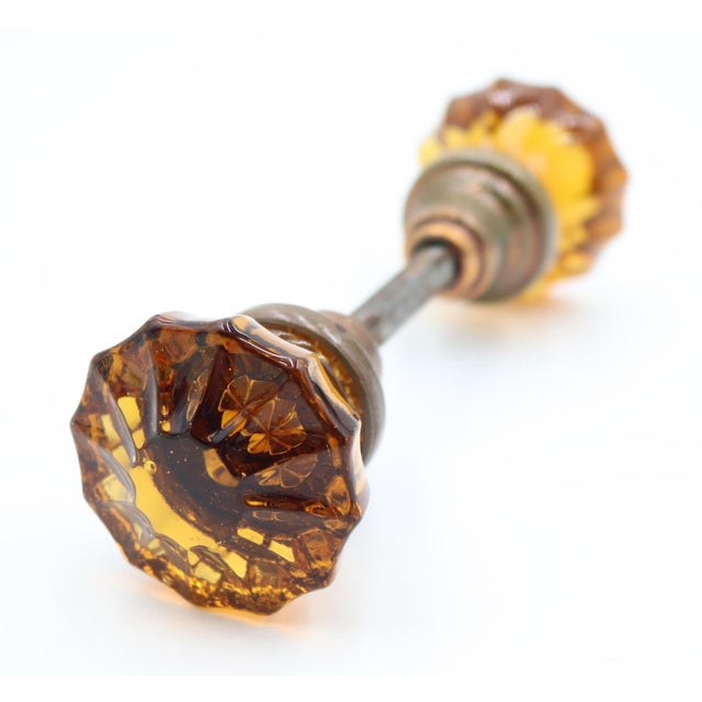 Early 20th Century Pair of Vintage Fluted Amber Glass Door Knobs For Sale - Image 5 of 5