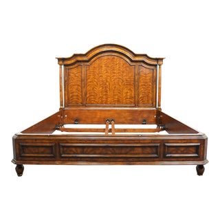 Hickory White Bookmatched Walnut Traditional Style King Size Bed For Sale