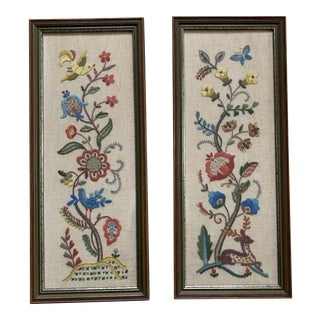 1960s Bohemian Chic Style Needle Point Art, Framed - a Pair For Sale