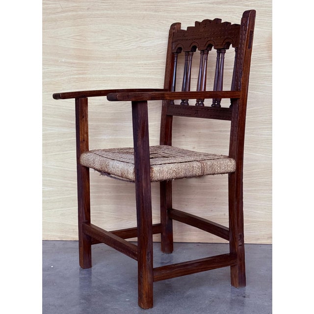 20th Century Pair of Catalan Throne Armchairs in Walnut and Caned Seats For Sale - Image 4 of 18