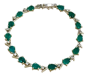 7 Carat Natural Brazil Emerald and Diamond Tennis Bracelet 14 Karat Yellow Gold