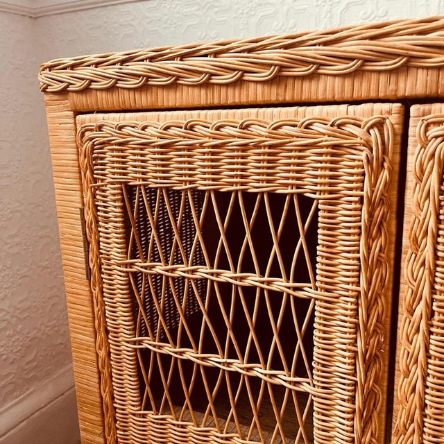 Vintage Wicker Shelved 2-Door Cupboard For Sale - Image 6 of 14