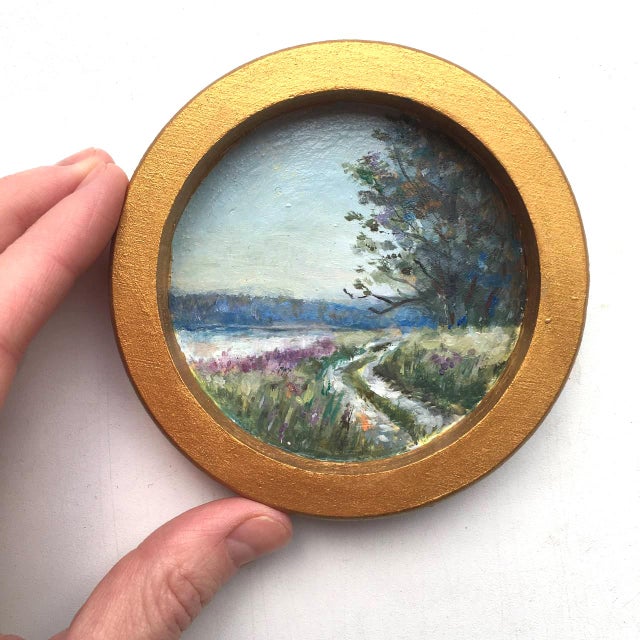 Wood Original Painting Wall Decor Small Framed Wall Art by Valeriya Serova - Set of 3 For Sale - Image 7 of 13