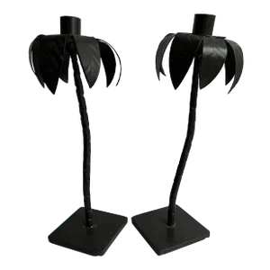 Wrought Iron Palm Tree Candlestick Holders a Pair