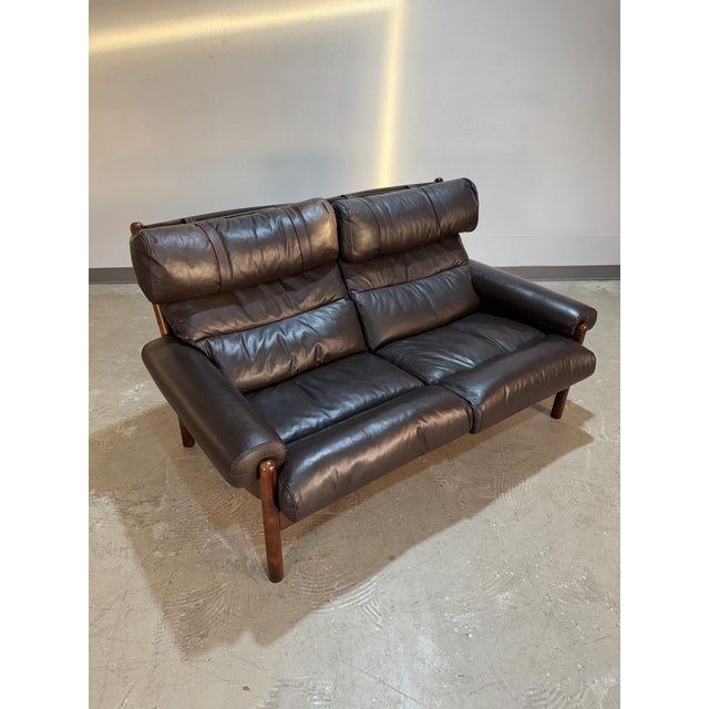 Arne Norell Arne Norell Style Vintage Brown Leather Safari Loveseat Sofa For Sale - Image 4 of 12