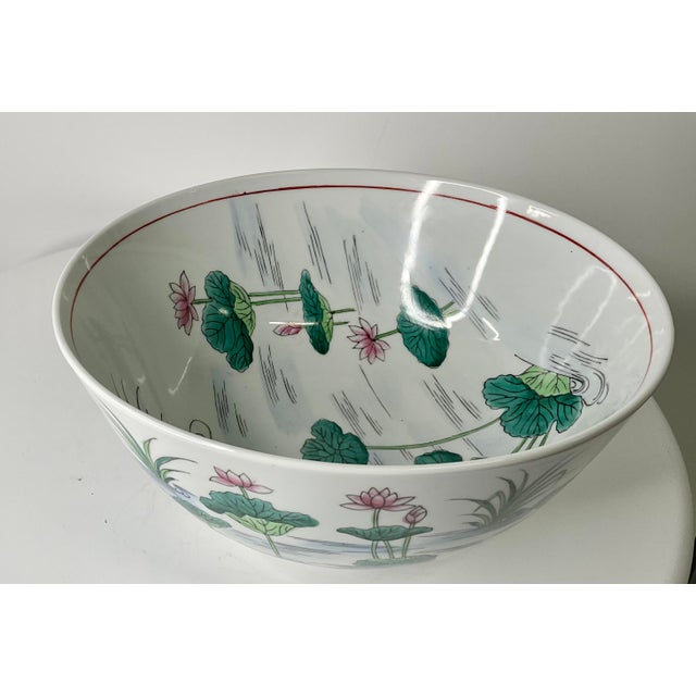 Mid 20th Century Mid 20th Century Japanese Lotus and Bird Bowl For Sale - Image 5 of 11