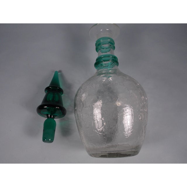 Blenko Crackle Glass Decanter.designed by Winslow Anderson,with Emerald Green Stopper and trim. Rare mid-century vintage...