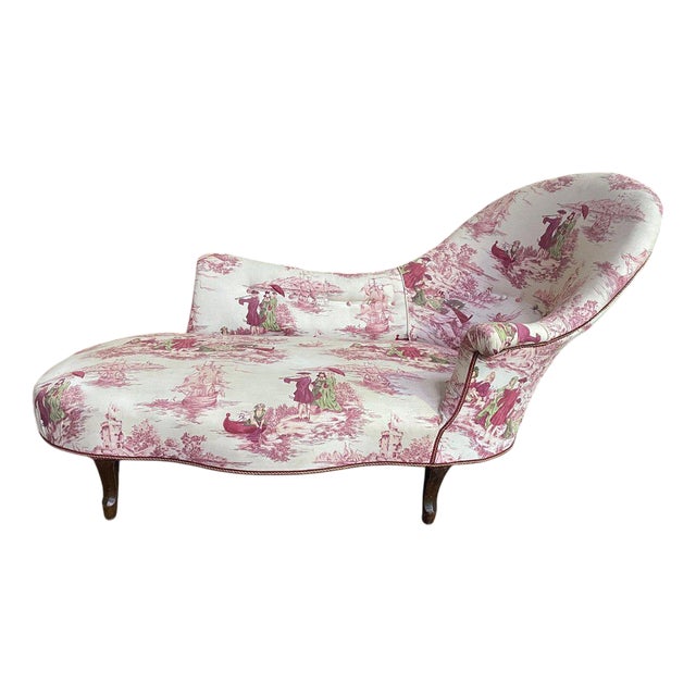 Napoleon III Chaise Lounge in Toile De Jouy For Sale