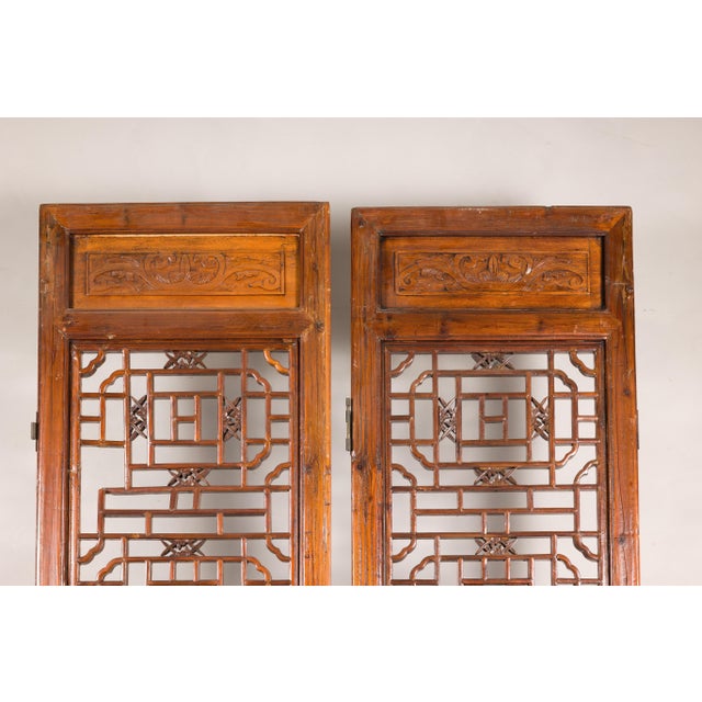 Pair of Antique Chinese Carved Elm Lattice Screens with Figural Motifs For Sale - Image 15 of 18
