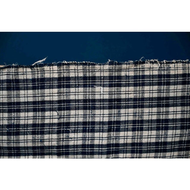 Kelsch Fabric Remnant in Navy Blue and White Checkered Cotton Linen, 1890s For Sale - Image 3 of 7