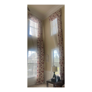 Custom Designer Drapery Panels 4 With Valances 4– Double-Story Living Room Set